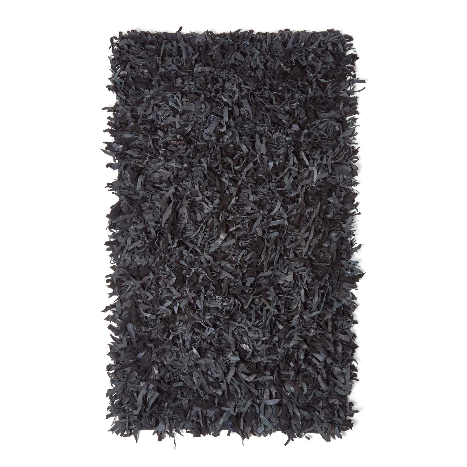 Dallas Leather Shaggy Rug | 150cm x 240cm | Black