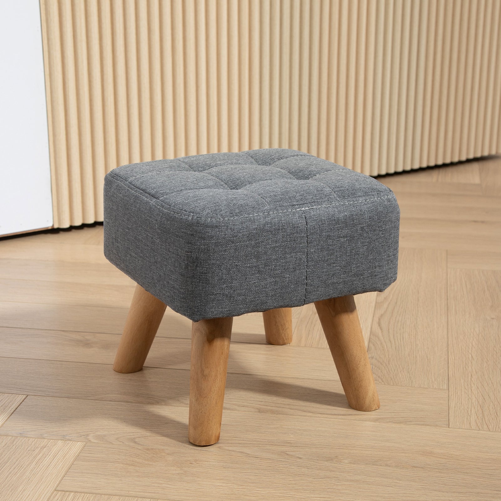 Modern Footstool, Fabric Foot Rest With Rubber Wood Legs