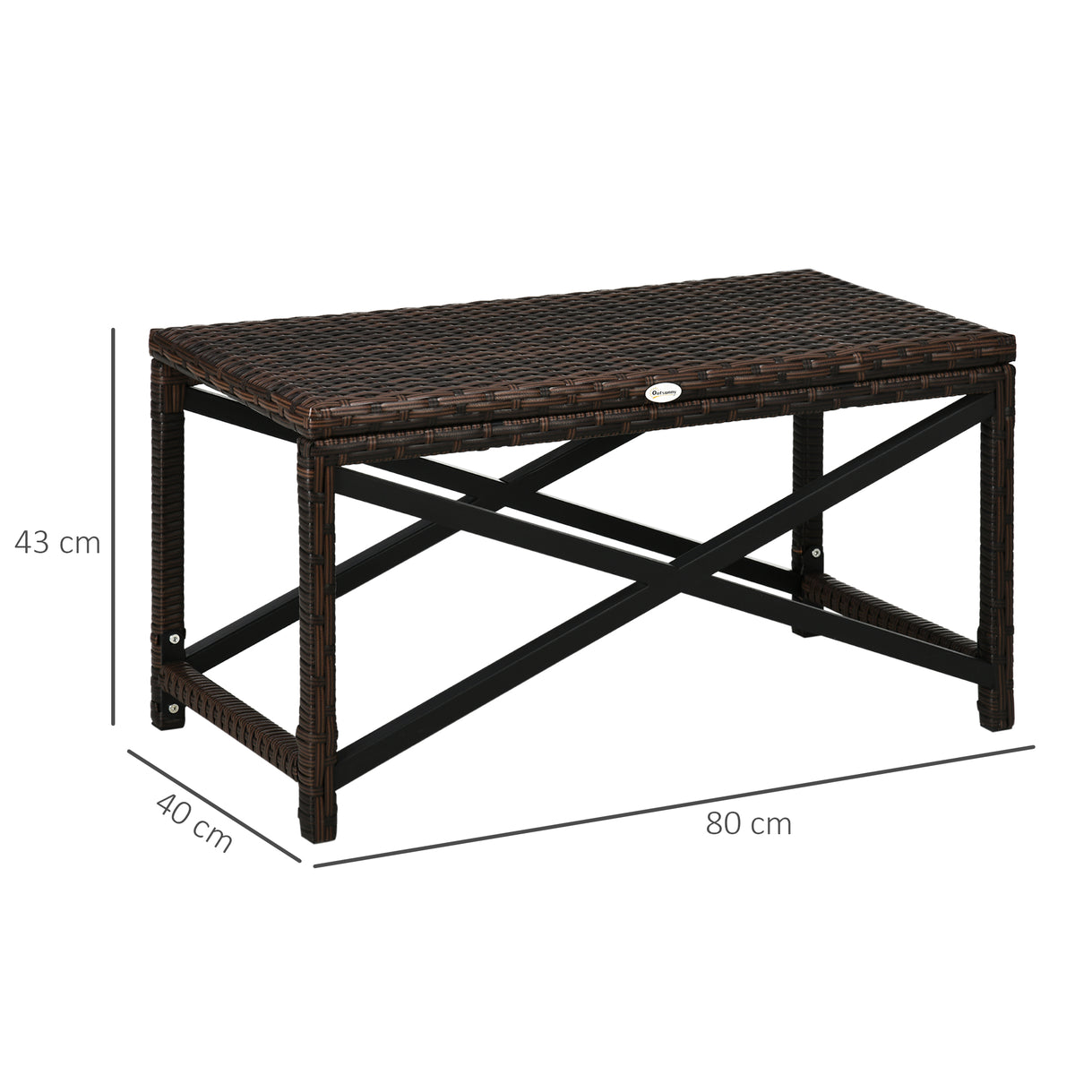 Outdoor Coffee Table, Pe Rattan Side Table W/ Plastic Board | V Shape | Brown