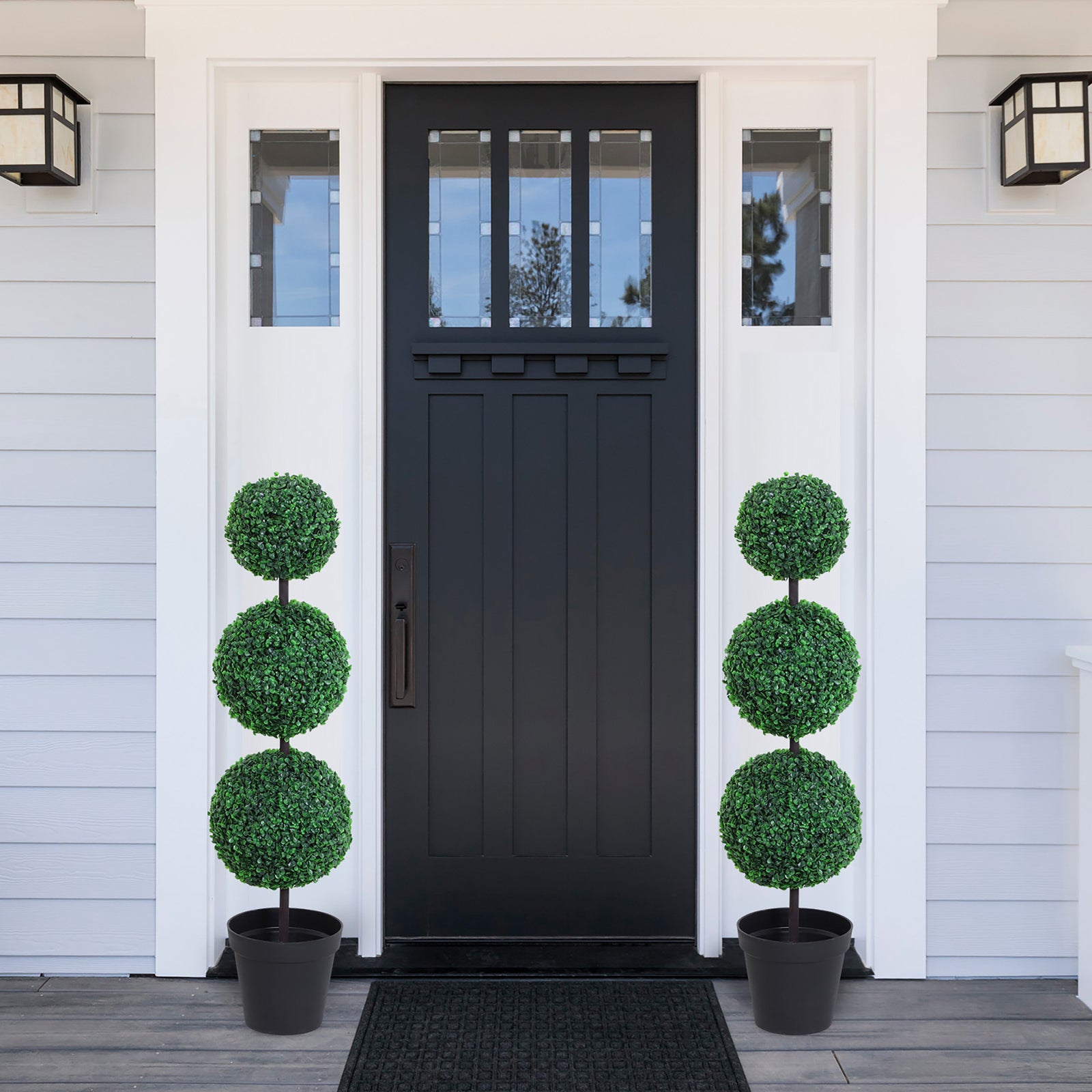 2 Pcs 67/112cm Artificial Boxwood Three Balls Tree Décor | Large | Green