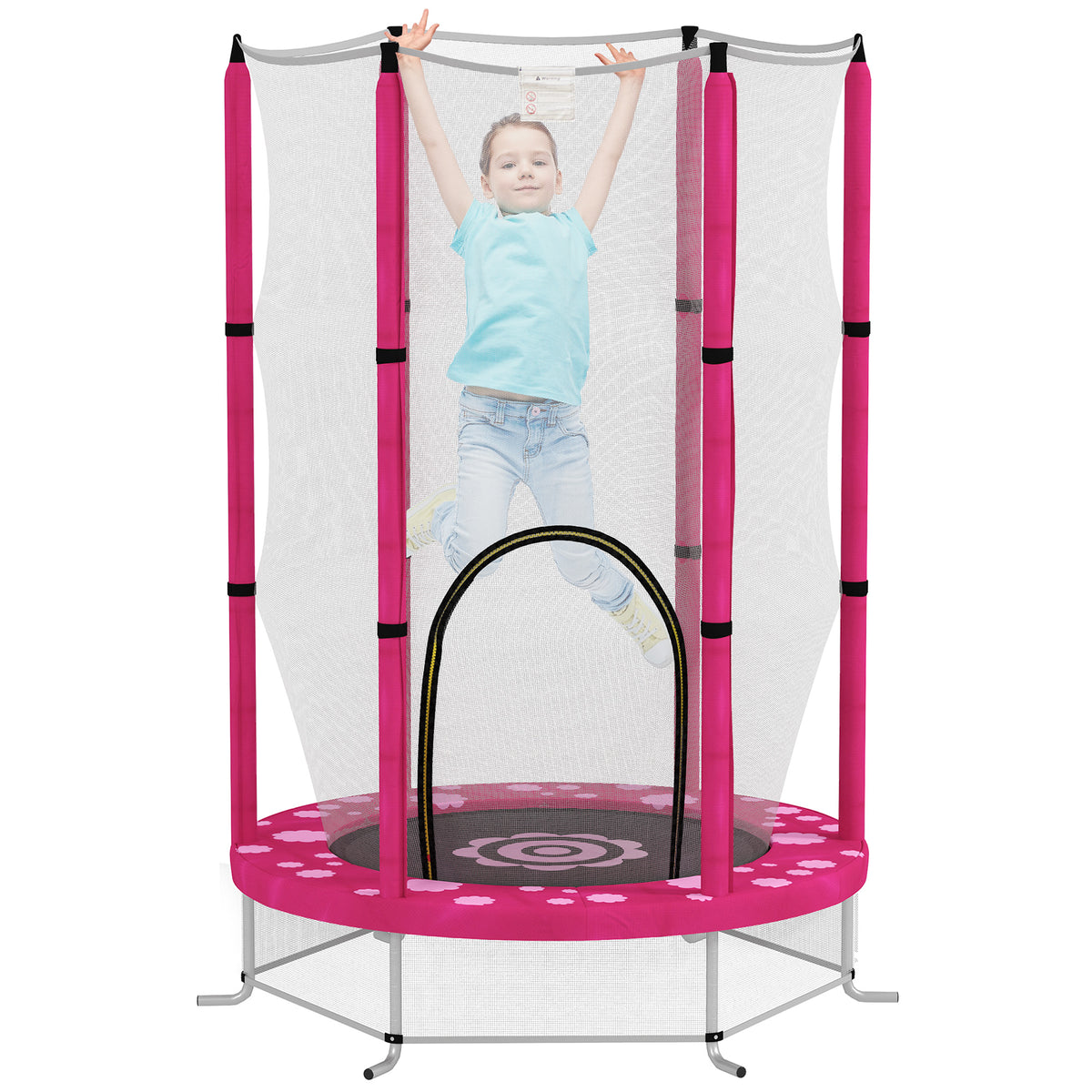 4.6ft Kids Trampoline W/ Safety Enclosure Net, For Indoor Outdoor | Pink