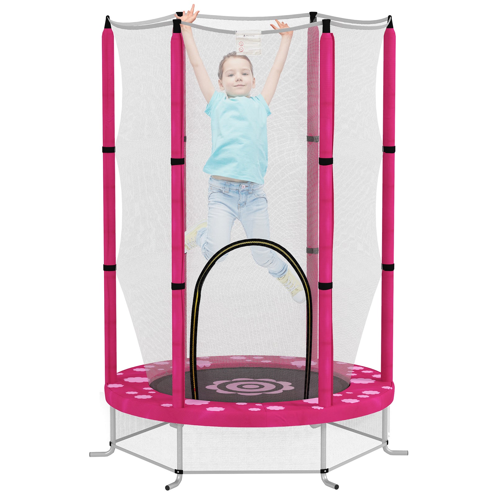 4.6ft Kids Trampoline W/ Safety Enclosure Net, For Indoor Outdoor | Pink