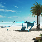 2pc Outdoor Beach Mat Steel Reclining Chair Set W/ Pillow | Sky Blue