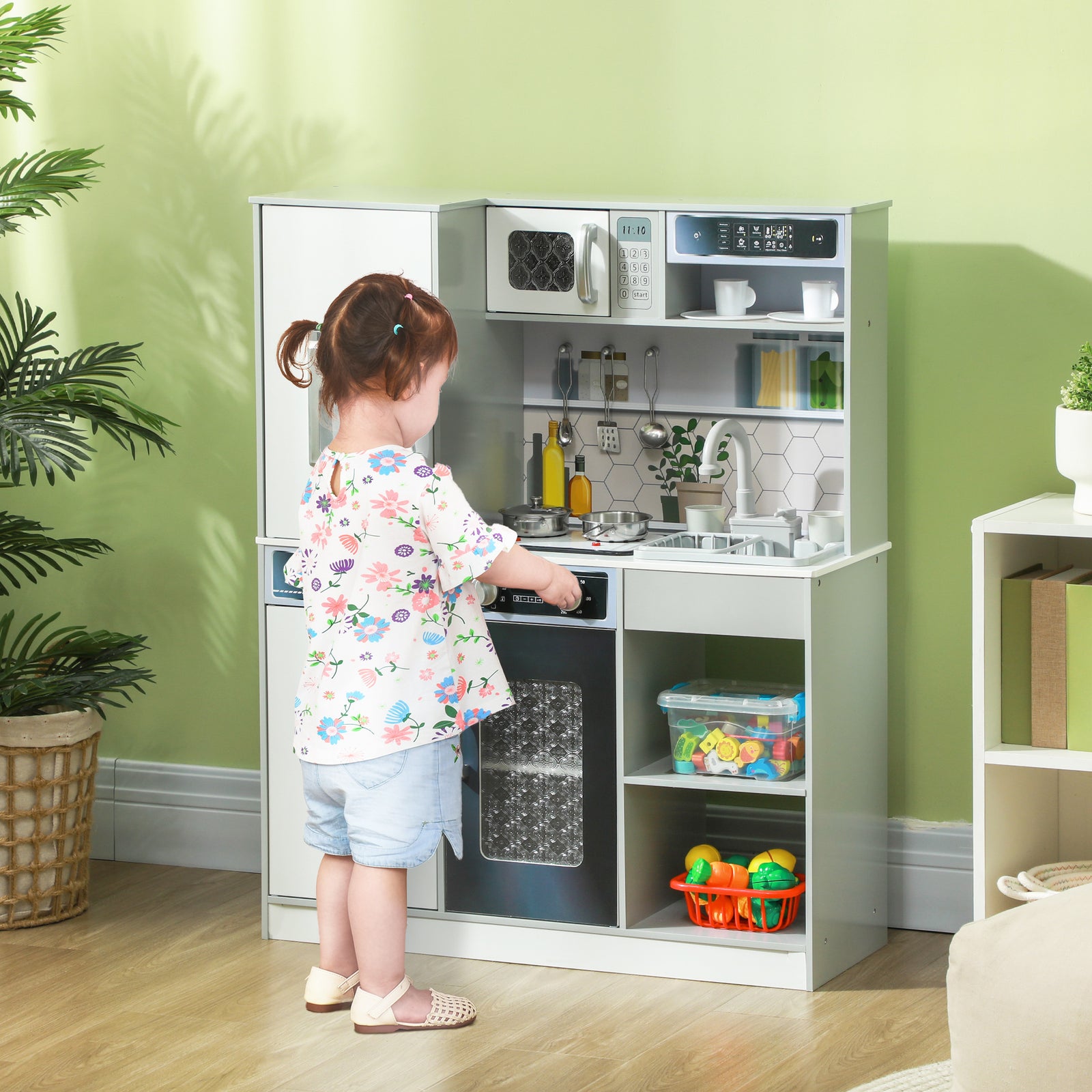 Play Kitchen, Pretend Toy Kitchen W/ Sounds Lights, Microwave