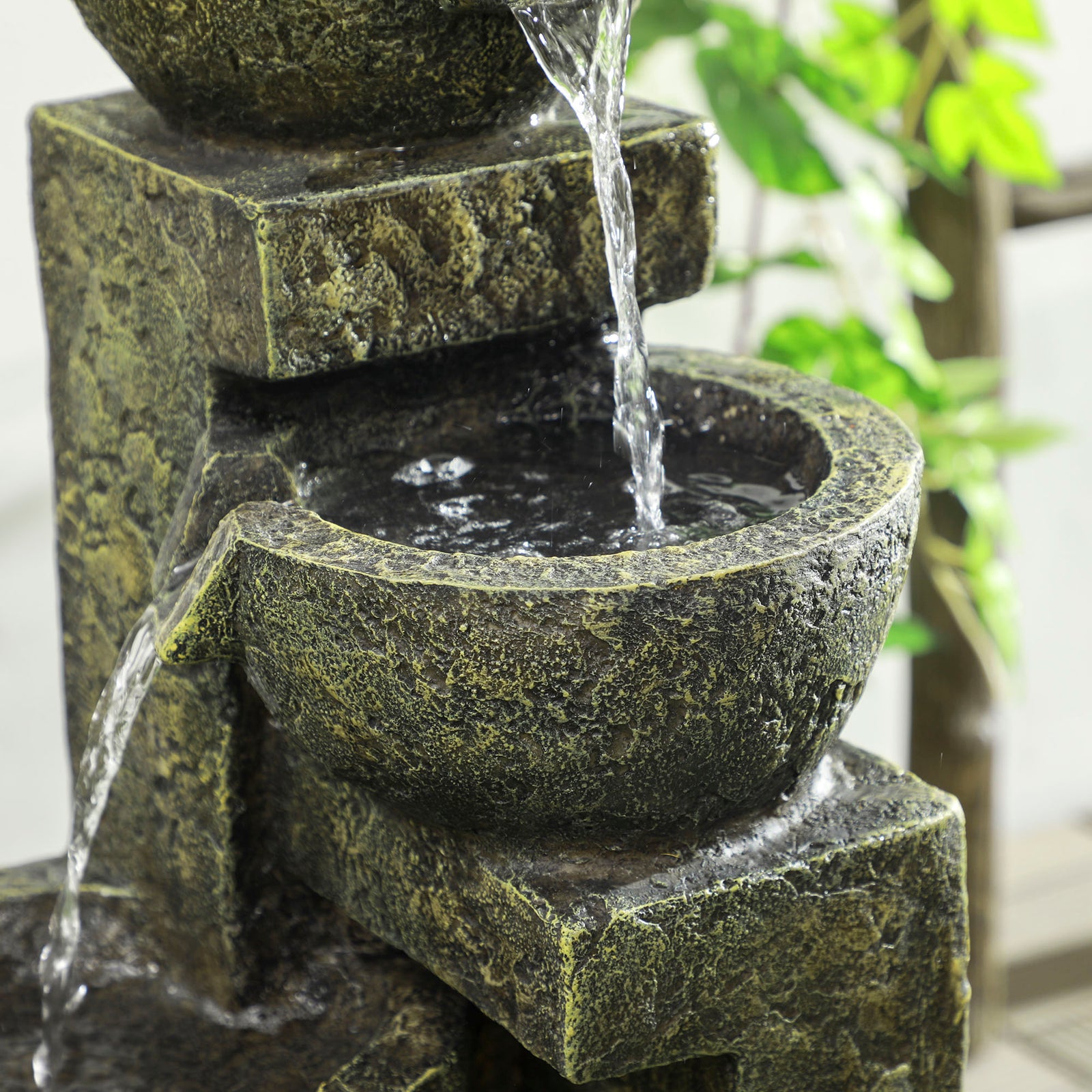 4-tier Stacked Stone Cascade Waterfall Feature, Black/yellow