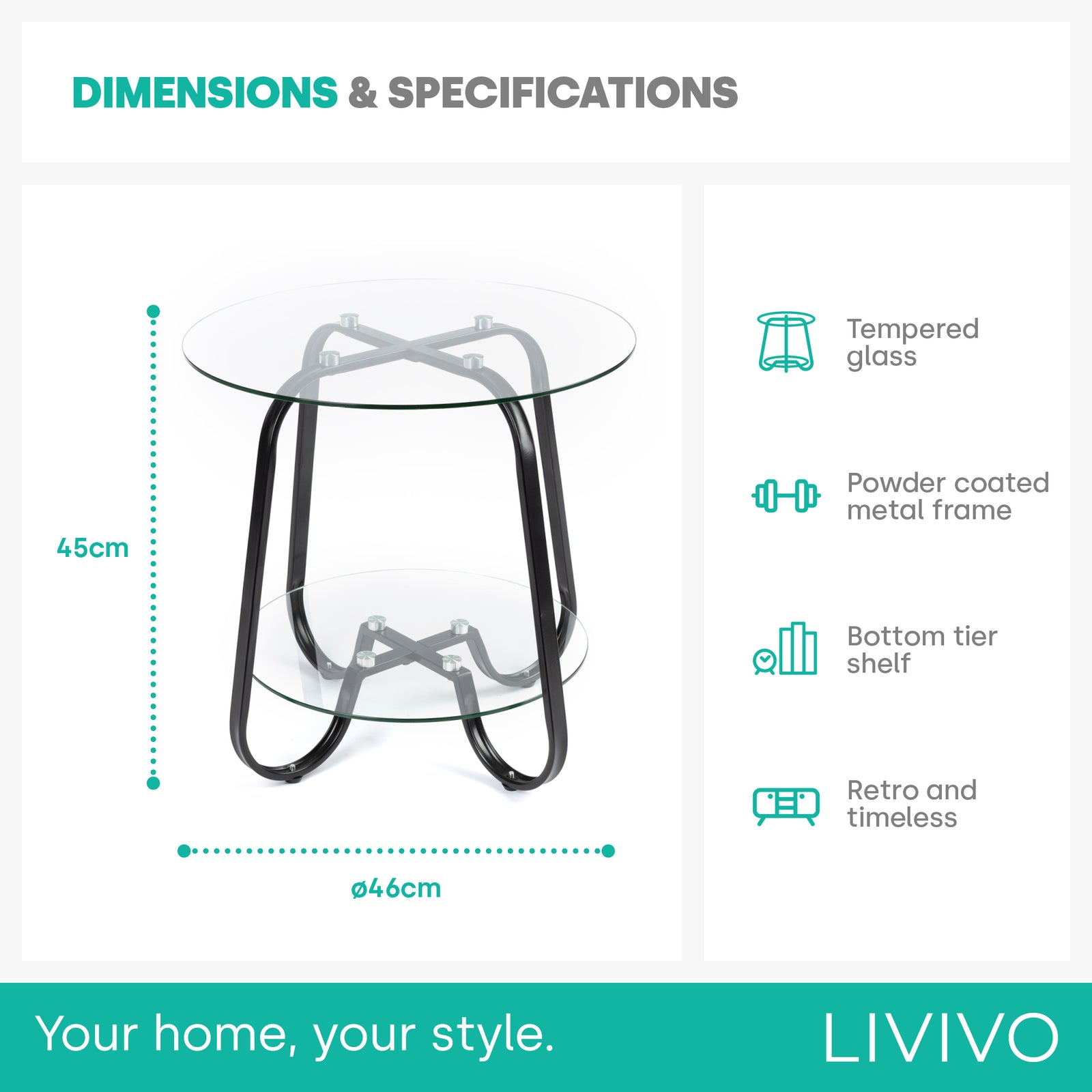 Round Glass Coffee Table - Black
