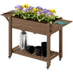Wooden Raised Planter W/ Lockable Wheels, Liner | Brown