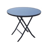 Round Glass Foldable Metal Table For Garden And Bistro - 80cm Dia X 70 Cm H