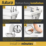 Toilet Seat Soft Close D Shape, Premium Thermoplastic, Quick Release, Top & Bottom Fixings | White