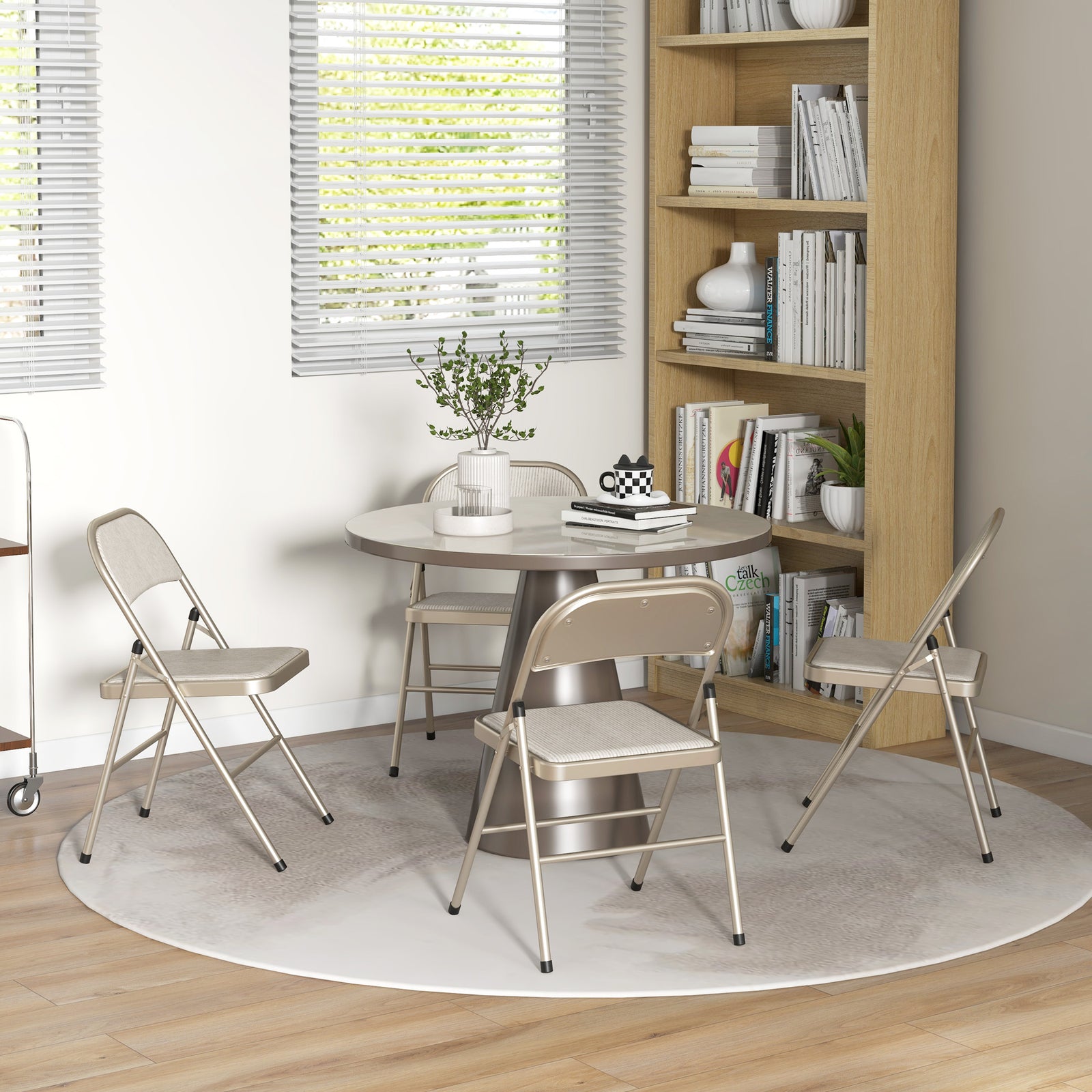 HOMCOM 4 Pack Linen-look Padded Folding Chairs With Cushioned Seat Beige