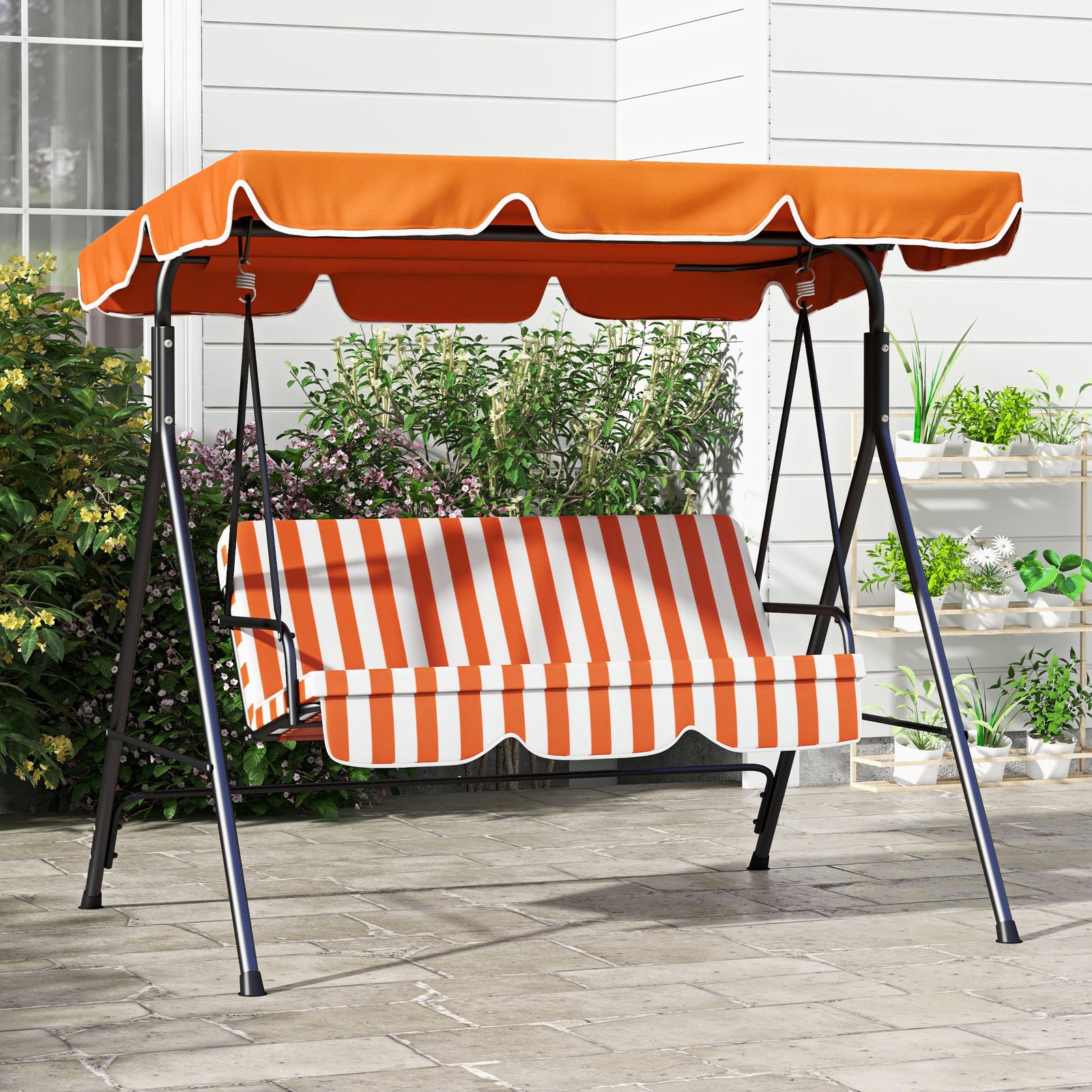3-seat Swing Chair Garden Swing Seat W/ Adjustable Canopy | Orange