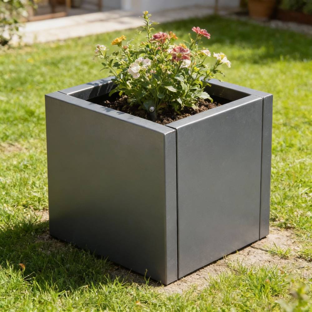 Zinc Galvanized Steel Planter Box With Drainage Hole –square Raised Planter Box Outdoor Balcony Garden Trough Pot | Small | Anthracite Grey