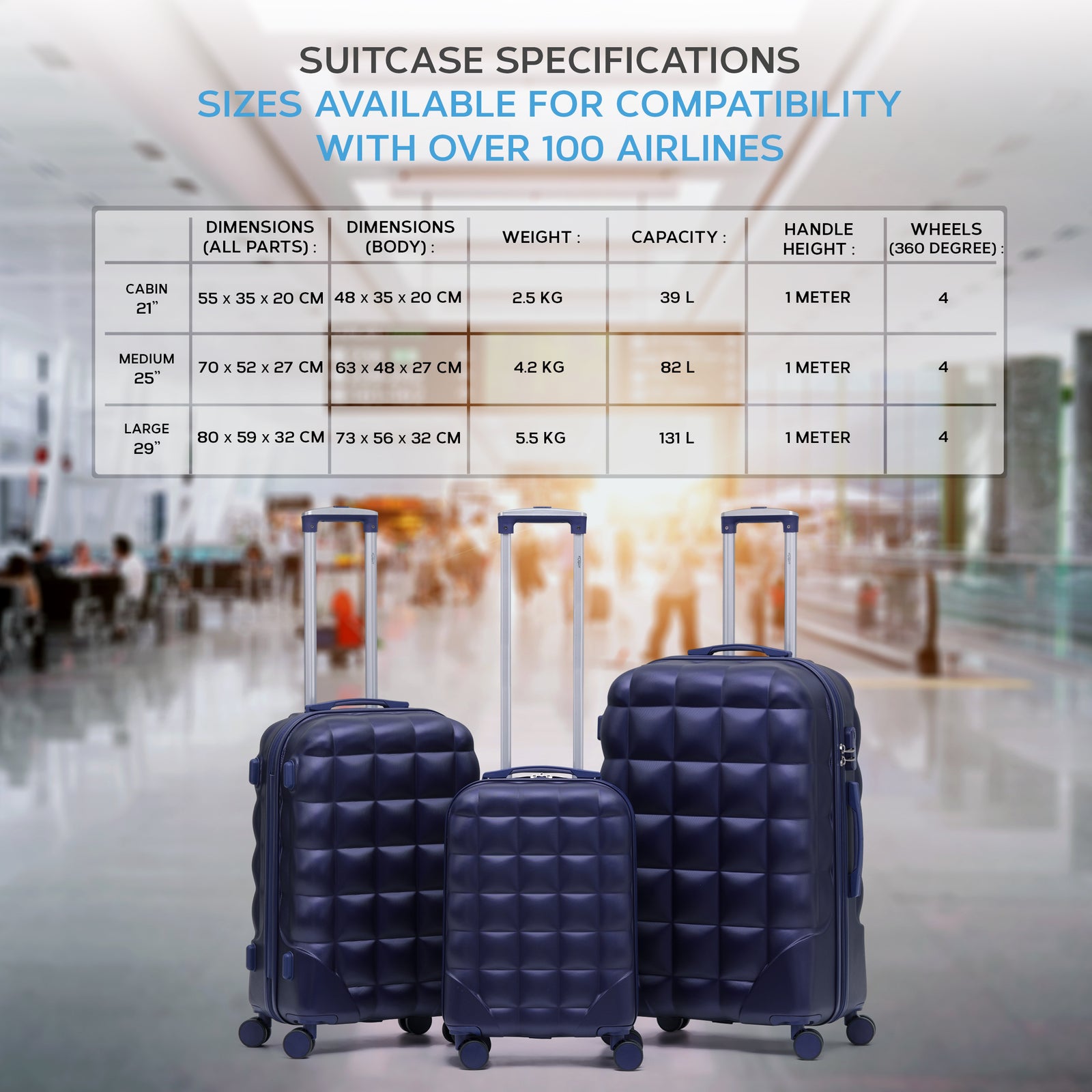 Medium 25" Hard Shell Bubble Design Check-in Suitcase Hold Luggage Bag 20kg+ | Medium | Navy Blue