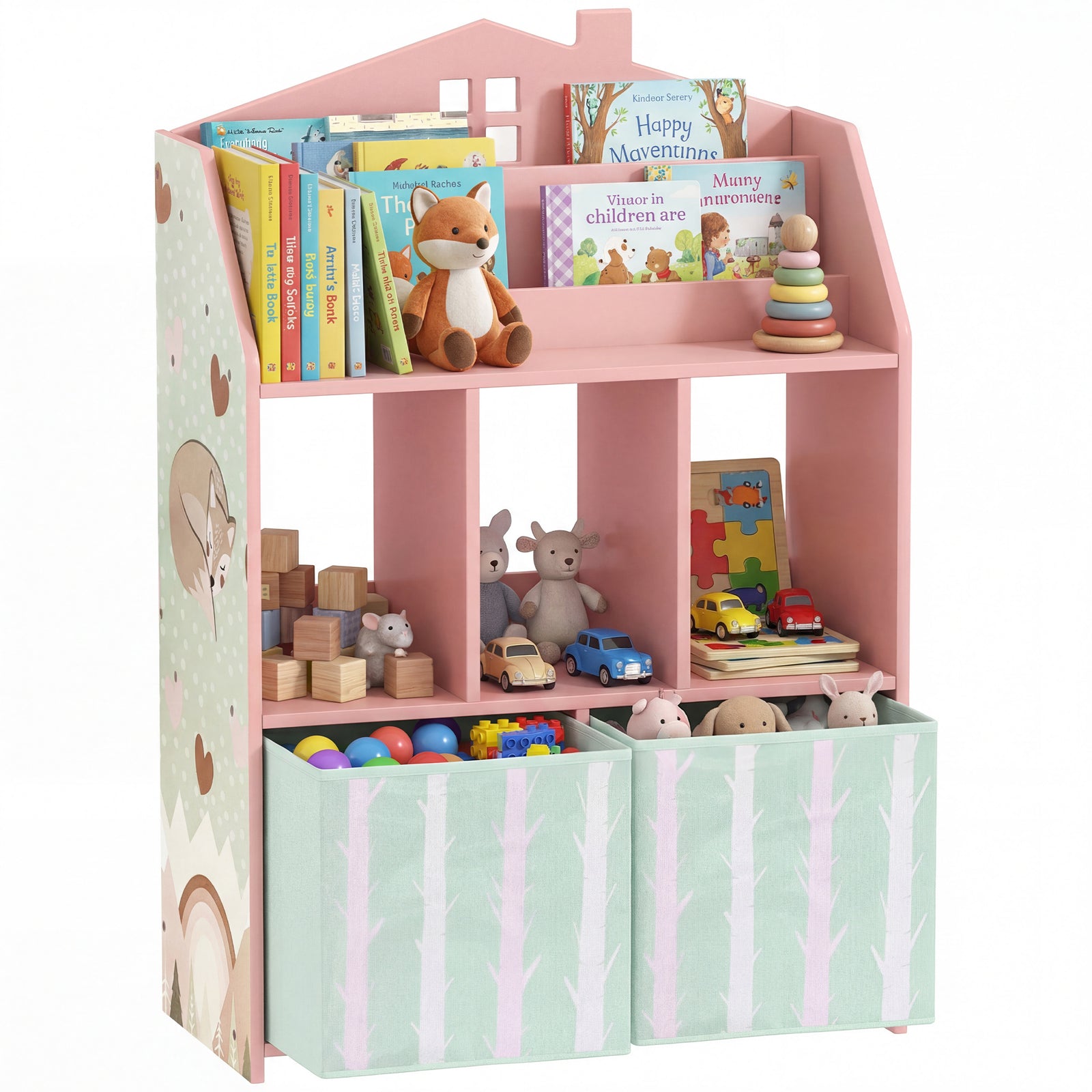 Kids Bookshelf With Storage, Toy Storage Unit For Playroom | Pink