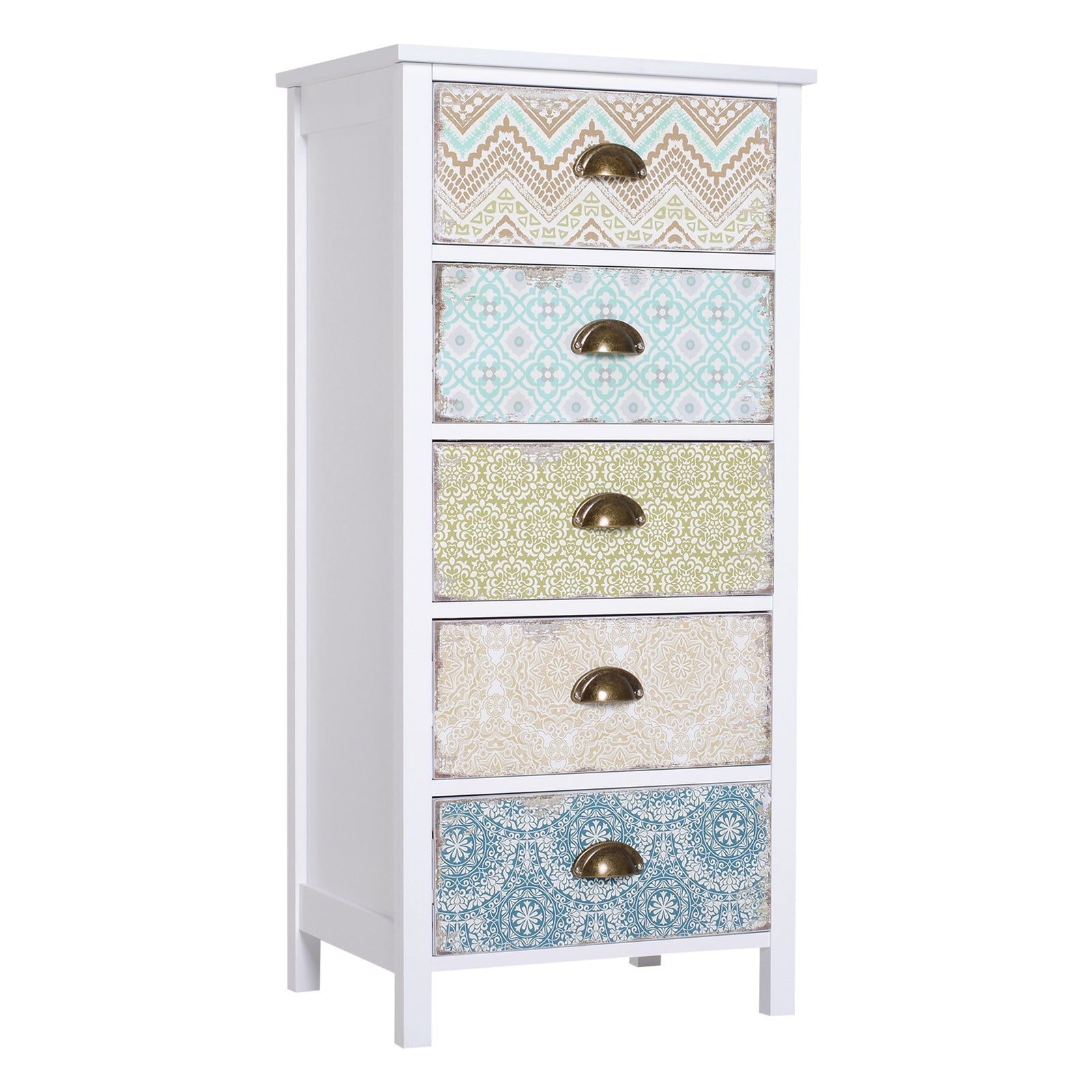 Storage Chest Unit Dresser 5 Drawer Retro Style Wood