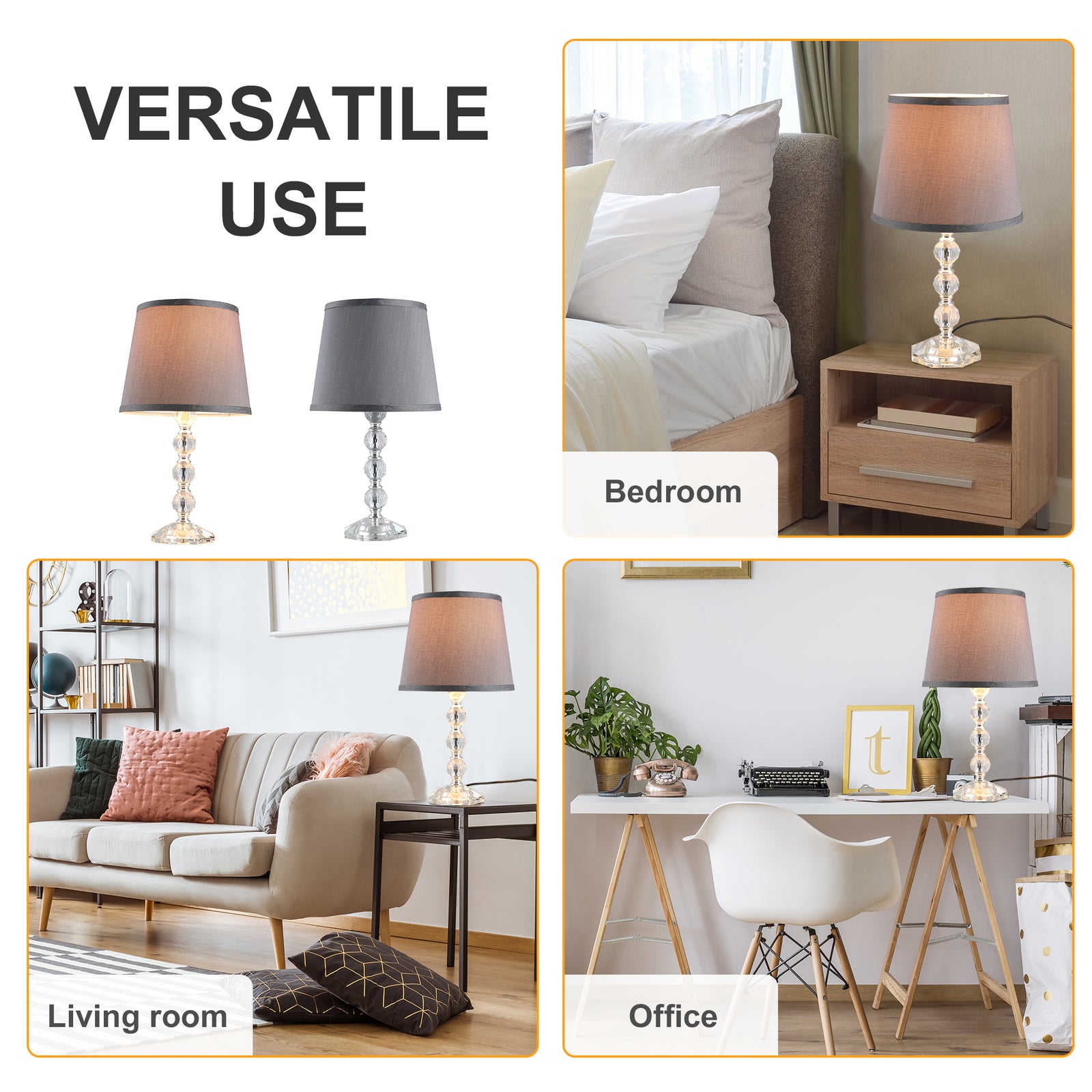 Crystallite Table Lamp W/ Fabric Lampshade Switch Beautiful