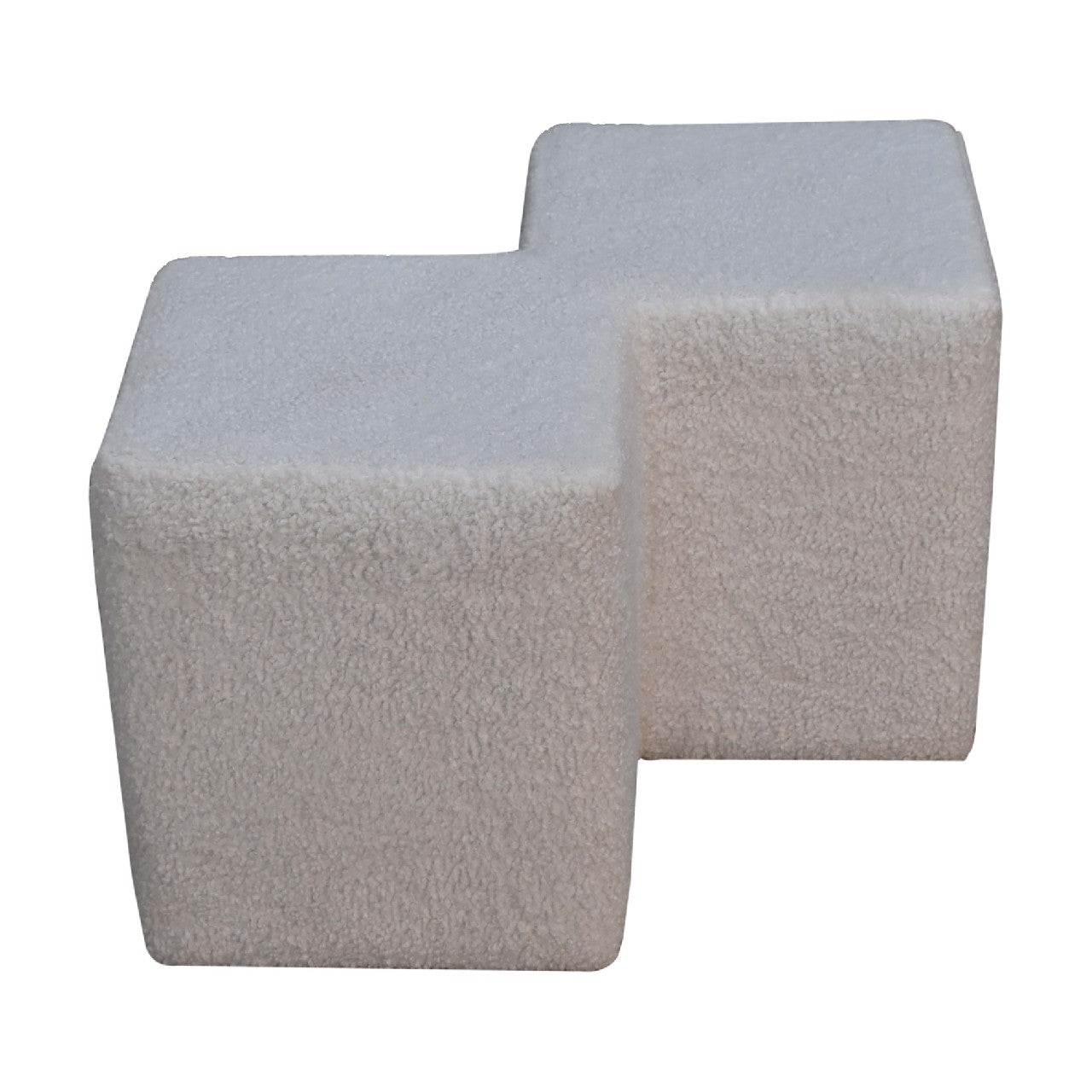 Solid Mango Wood White Boucle Twin Footstool