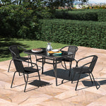 5 Pieces Garden Dining Set Outdoor Tempered Glass Garden Table With Rattan Chairs