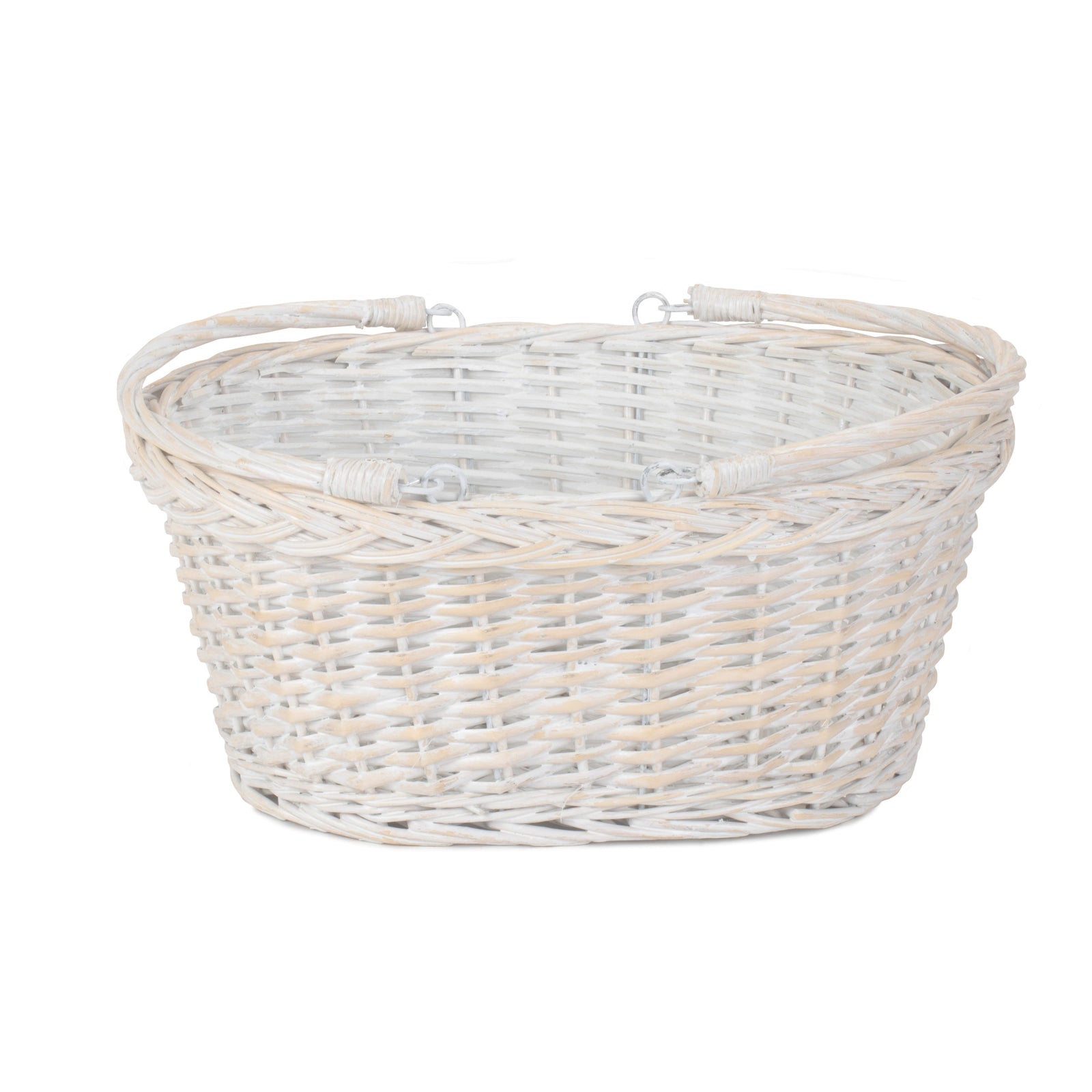 White Painted Wicker Swing Handle Shopping Basket | Large | White