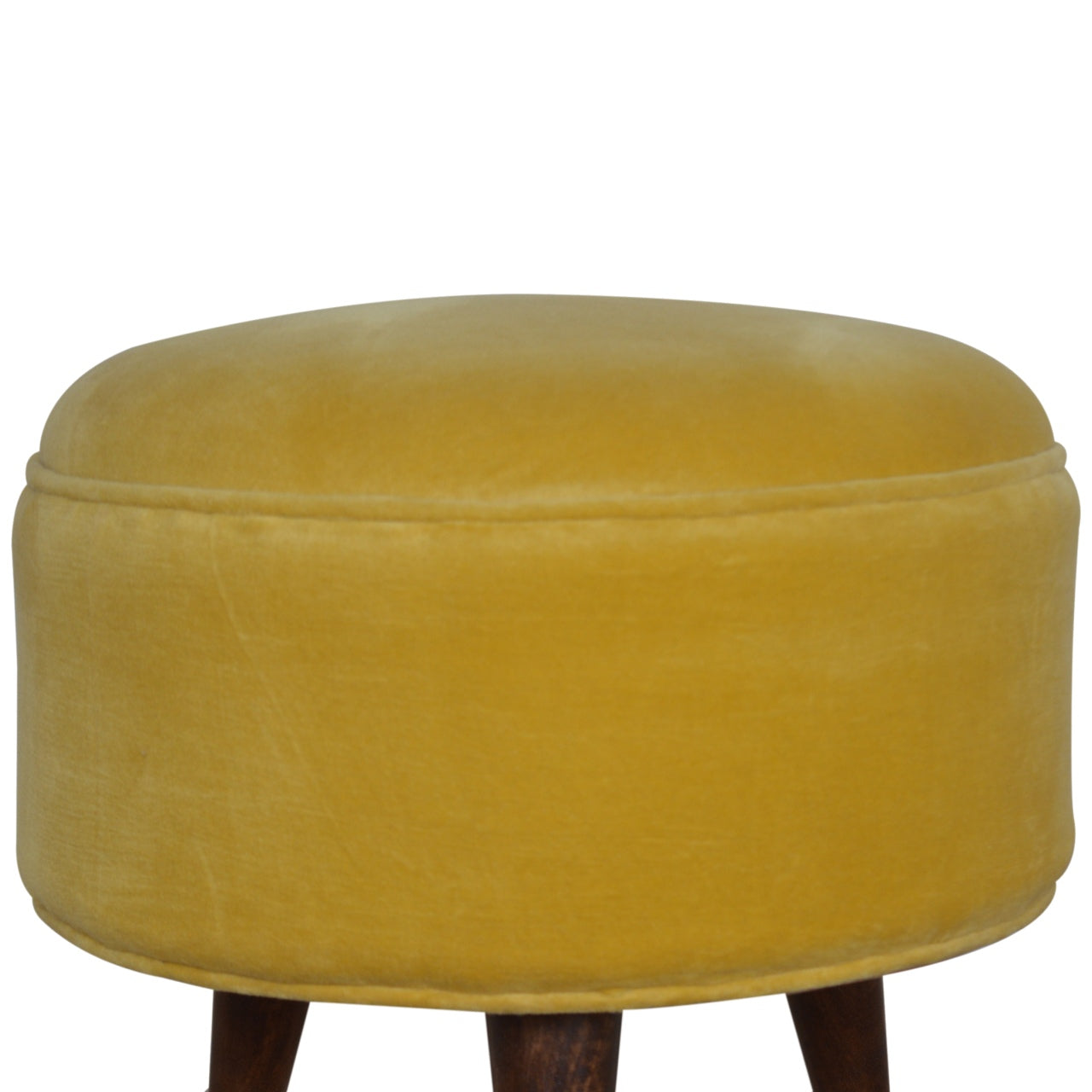 Solid Mango Wood Mustard Velvet Nordic Footstool