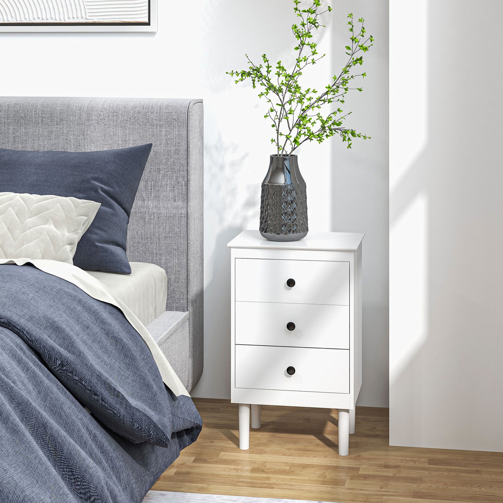 Bedside Table Set Of 2, Bedside Cabinet W/ 3 Drawers
