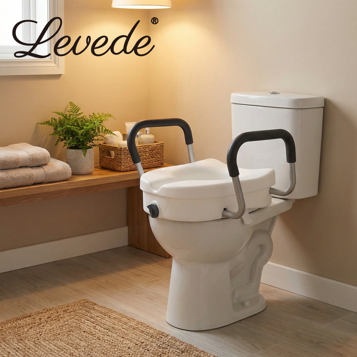 Raised Toilet Seat 12cm Riser With Adjustable Arms For Elderly Disabled | White