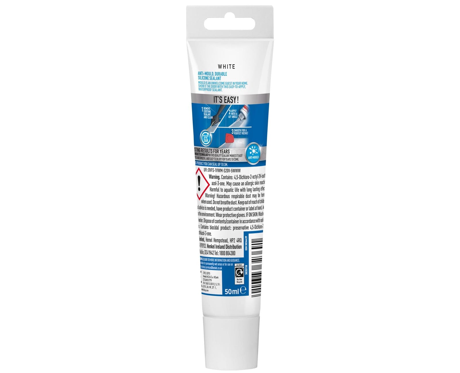 Unibond Silicone Sealant Anti-Mould & Waterproof for Kitchen & Bathroom, 50ml