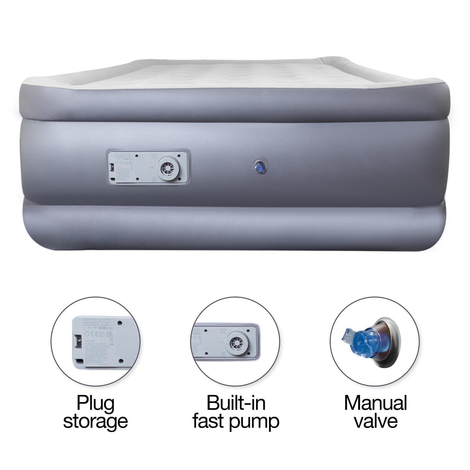 Premium Blow Up Inflatable Air Bed Mattress With Built In Pump Storage Bag Included (single,double, King) | Double | Grey