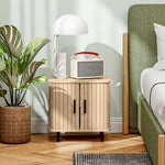 Nightstand With Sliding Doors And Metal Legs For Bedroom