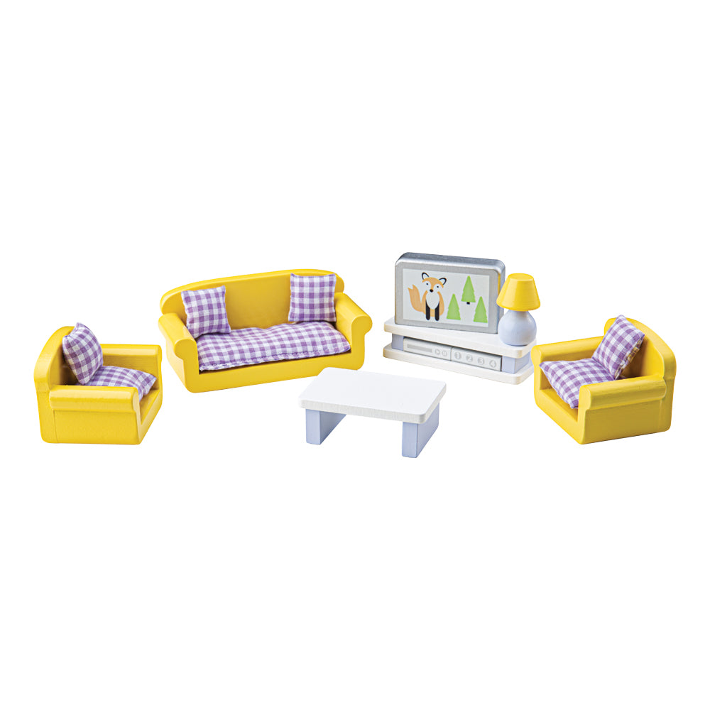 Wooden Dolls House Living Room Furniture Set