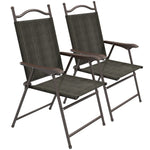 2pcs Folding Chair With Armrest, Breathable Mesh Fabric Seat | Dark Brown