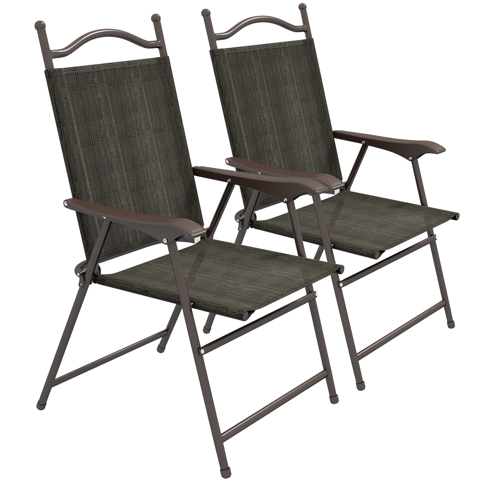 2pcs Folding Chair With Armrest, Breathable Mesh Fabric Seat | Dark Brown