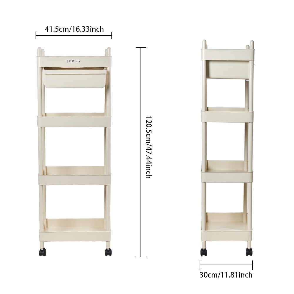 3/4-tier Rolling Storage Cart With Drawer Cream White Utility Trolley With Wheels | Medium | Cream