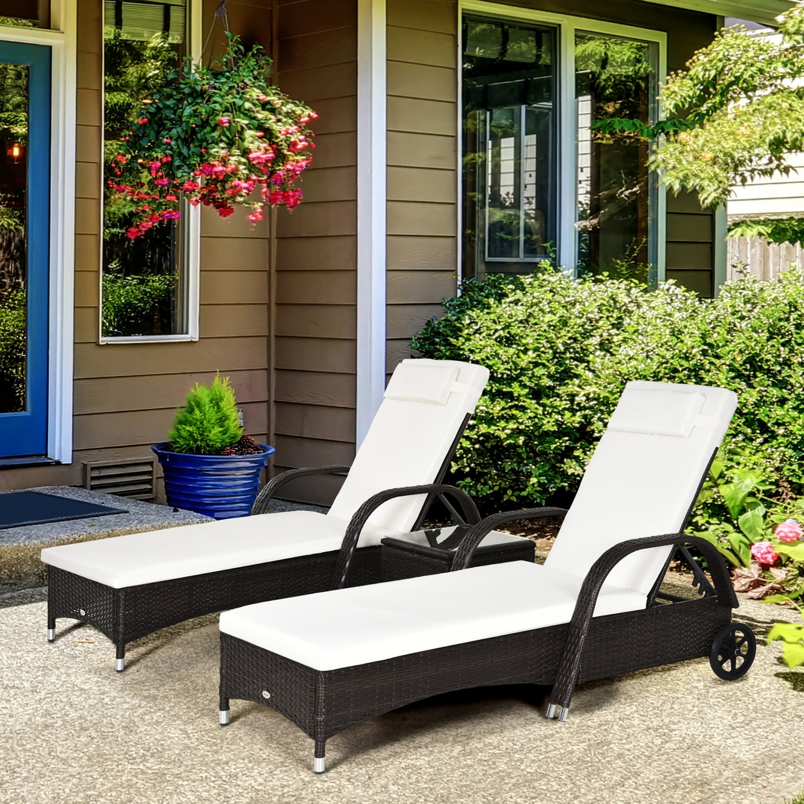 Rattan Sun Lounger Set With Side Table And Cushion | Brown