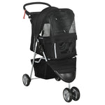 Pet Stroller Pushchair Carrier For Cat Puppy With 3 Wheels | Black