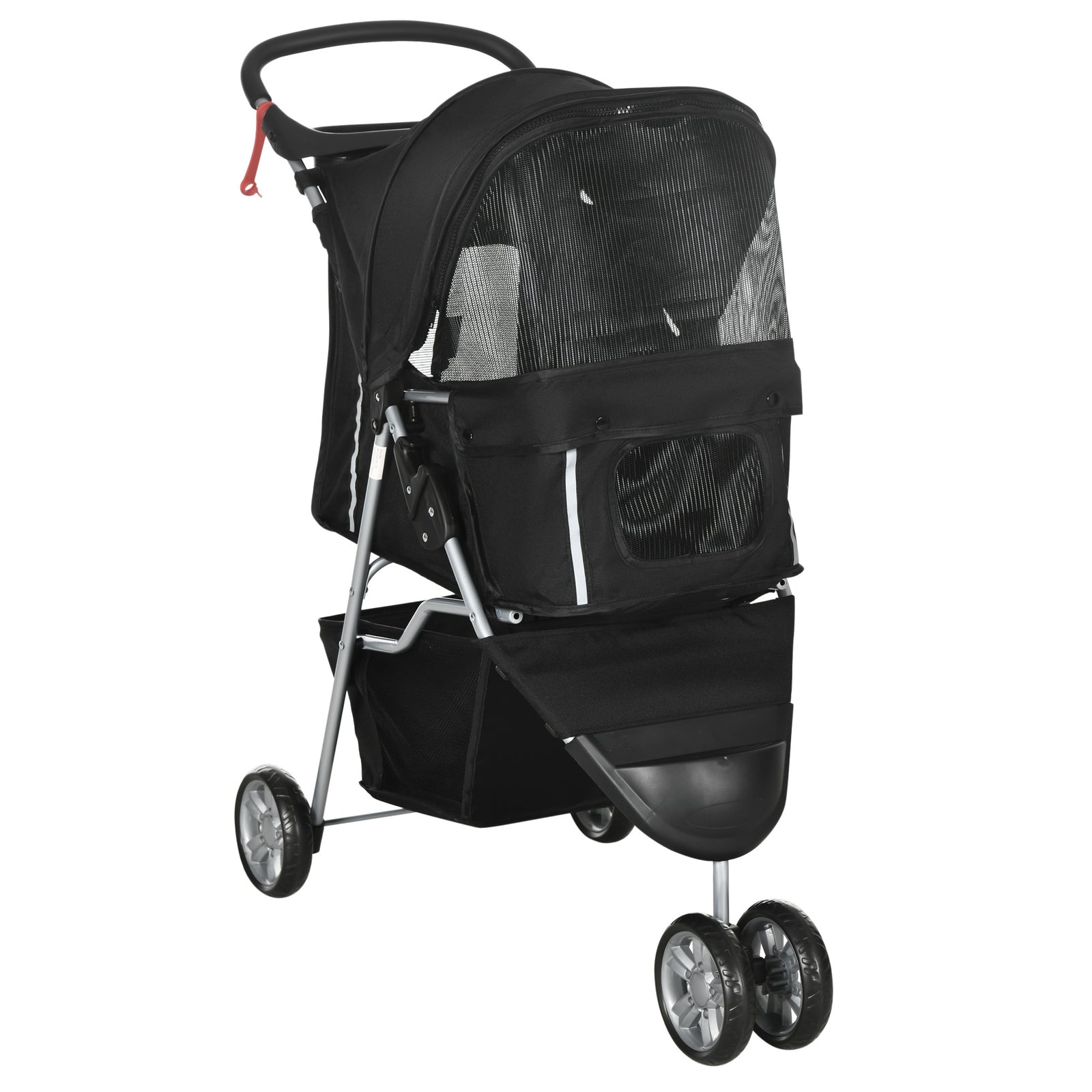 Pet Stroller Pushchair Carrier For Cat Puppy With 3 Wheels | Black