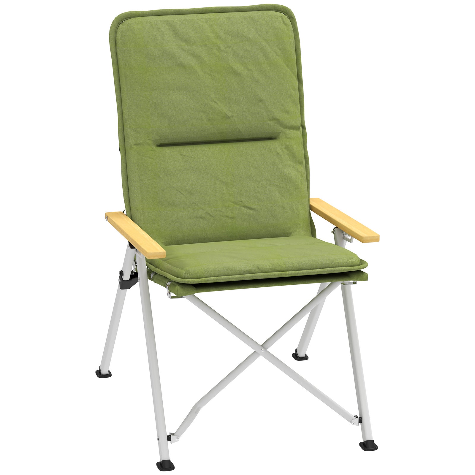Padded Camp Chair Outdoor High Back Folding Recliner W/ Bag | Green