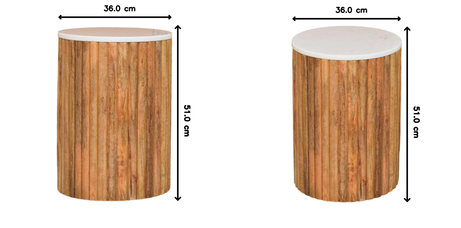 Fluted Marble Side Table In Solid Wood – Light Brown Finish