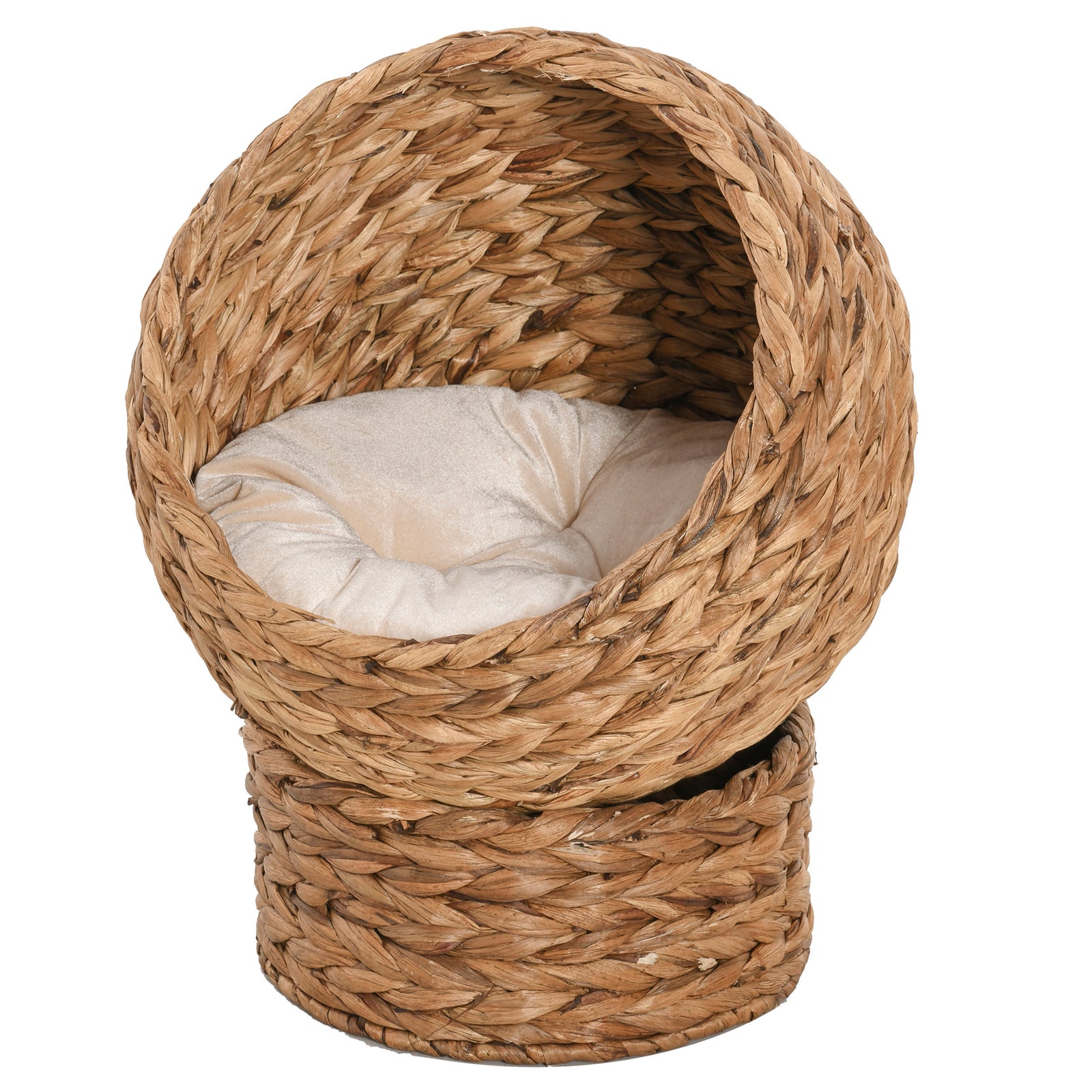 Wicker Cat House, Raised Cat Bed With Cushion, 40 X 37 X 51cm/50 X 42 X 60 Cm | Small | Brown