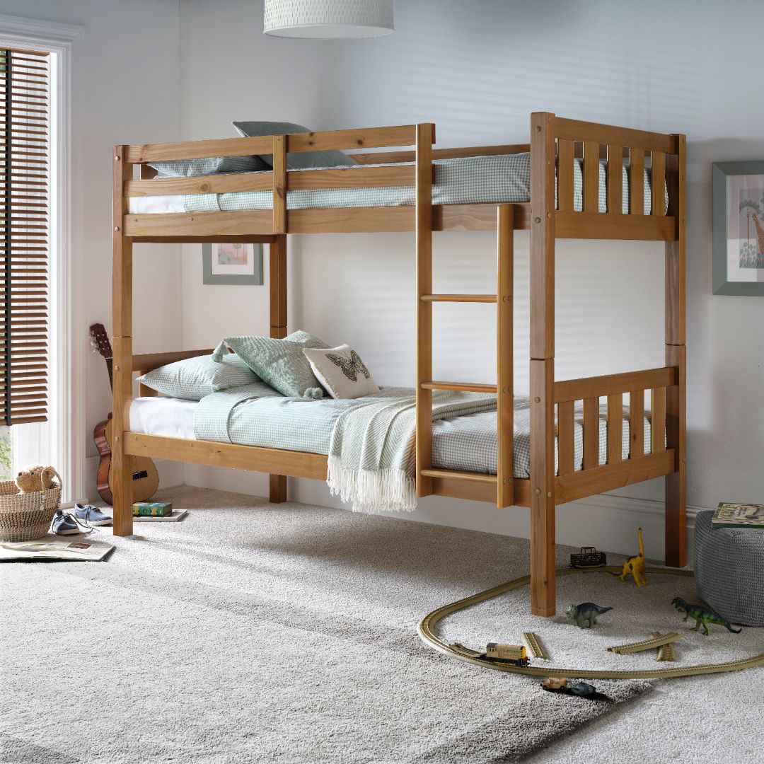 Icon Wooden Bunk Bed With Pocket Mattresses | Single | Light Brown