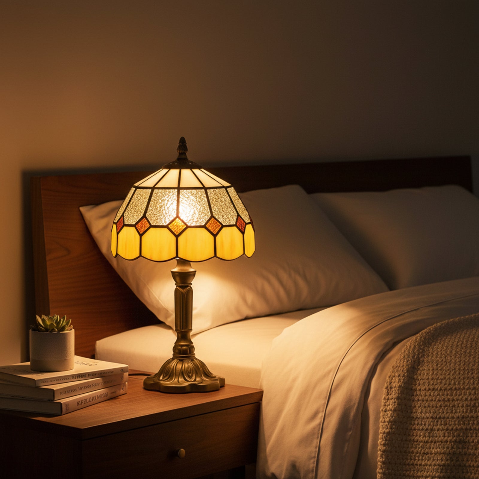Tiffany-style Table Lamp For Bedroom, Bulb Not Included | Orange