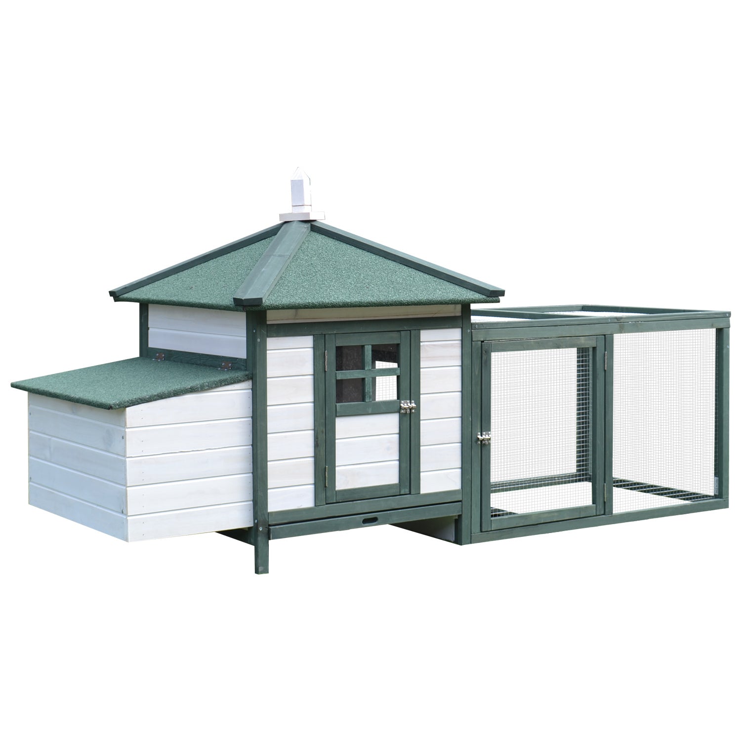 Pawhut Chicken Coop Hen Poultry House W/ Nesting Box Outdoor Run Patio Wooden | Green