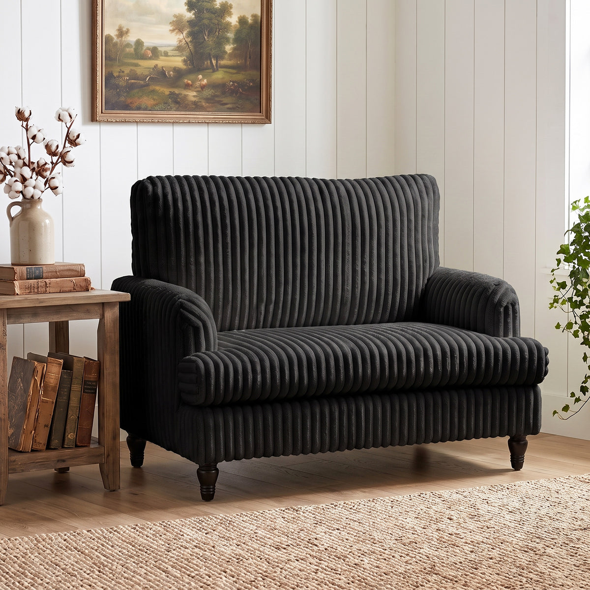 Velvet Single Sofa Armchair With Stripes | Black
