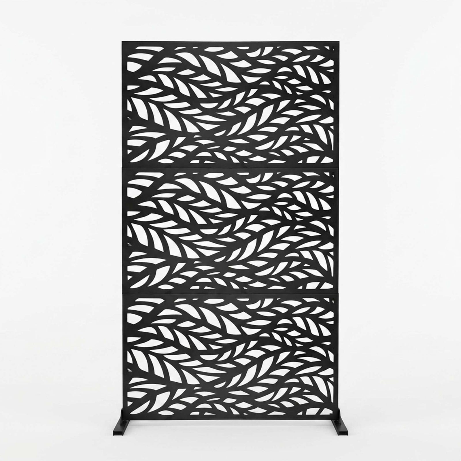 Indoor Outdoor Metal Privacy Screen - Leaf Pattern | Black