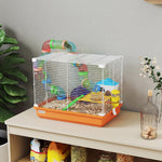 2 Tier Hamster Cage Small Animal House W/ Exercise Wheels Tunnel | Orange