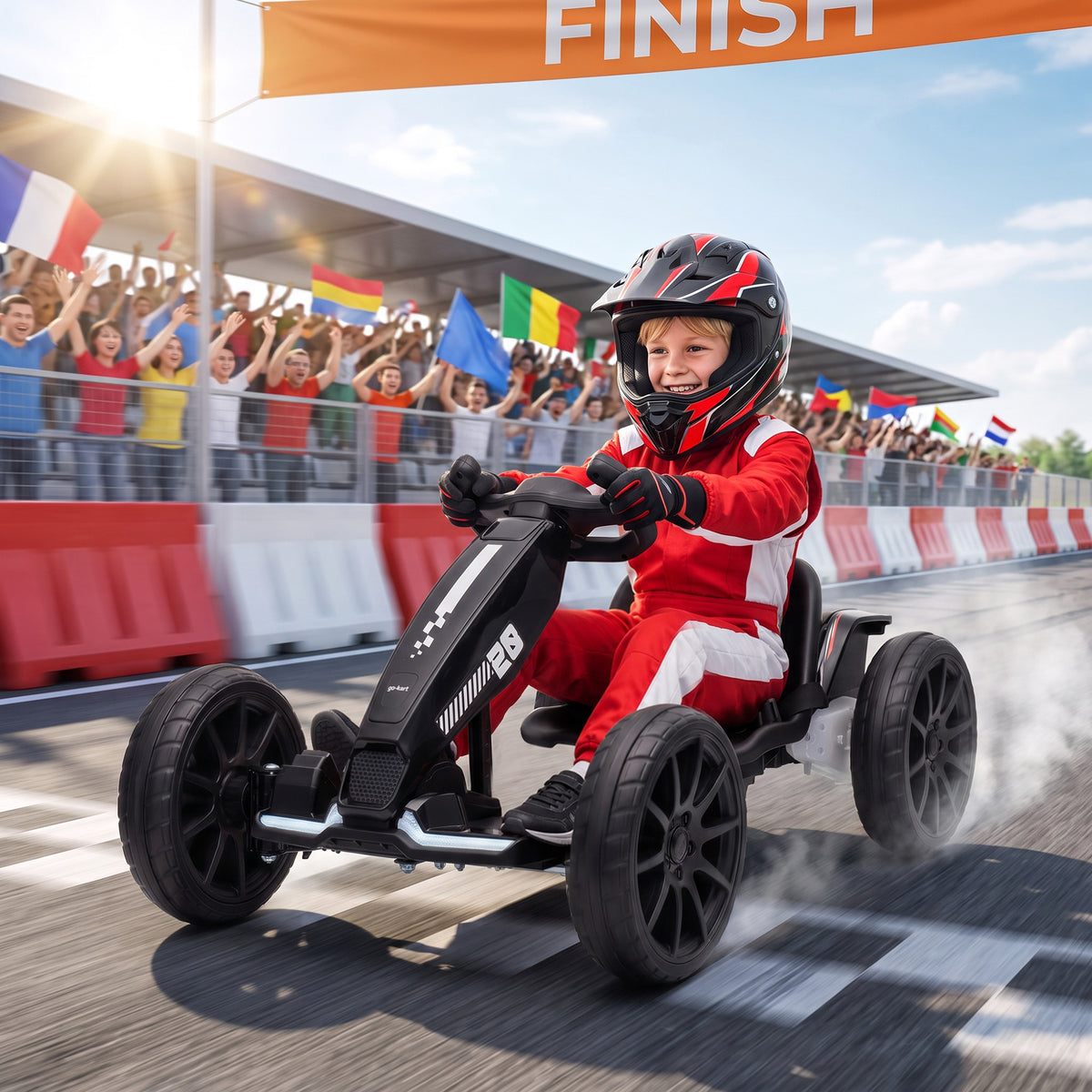 Electric Go Kart For Kids With Dual Motors, Adjustable Seat | Black