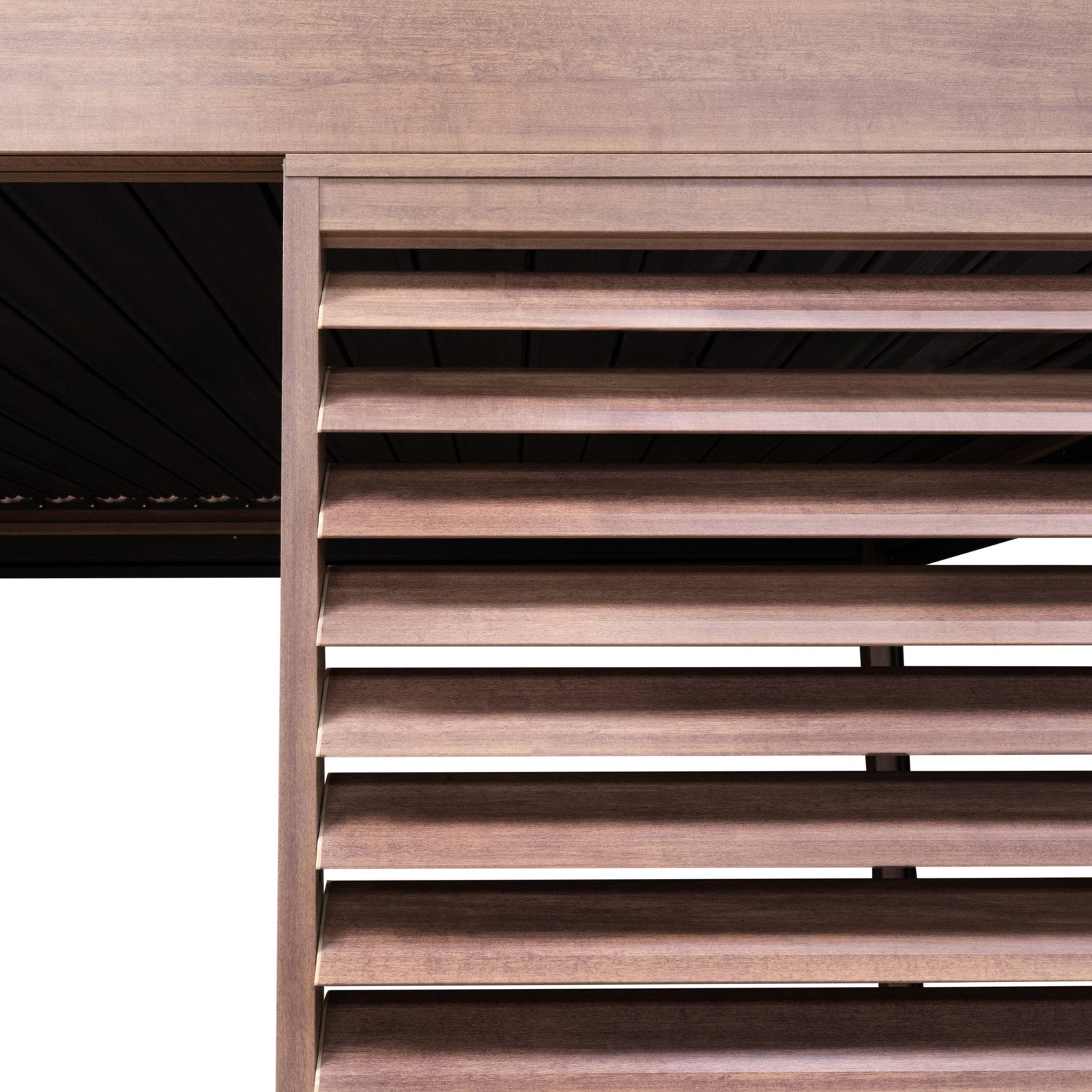 Wood Effect Aluminium Pergola With Blinds & 2 Louvre Panels | 3m x 3m | Brown