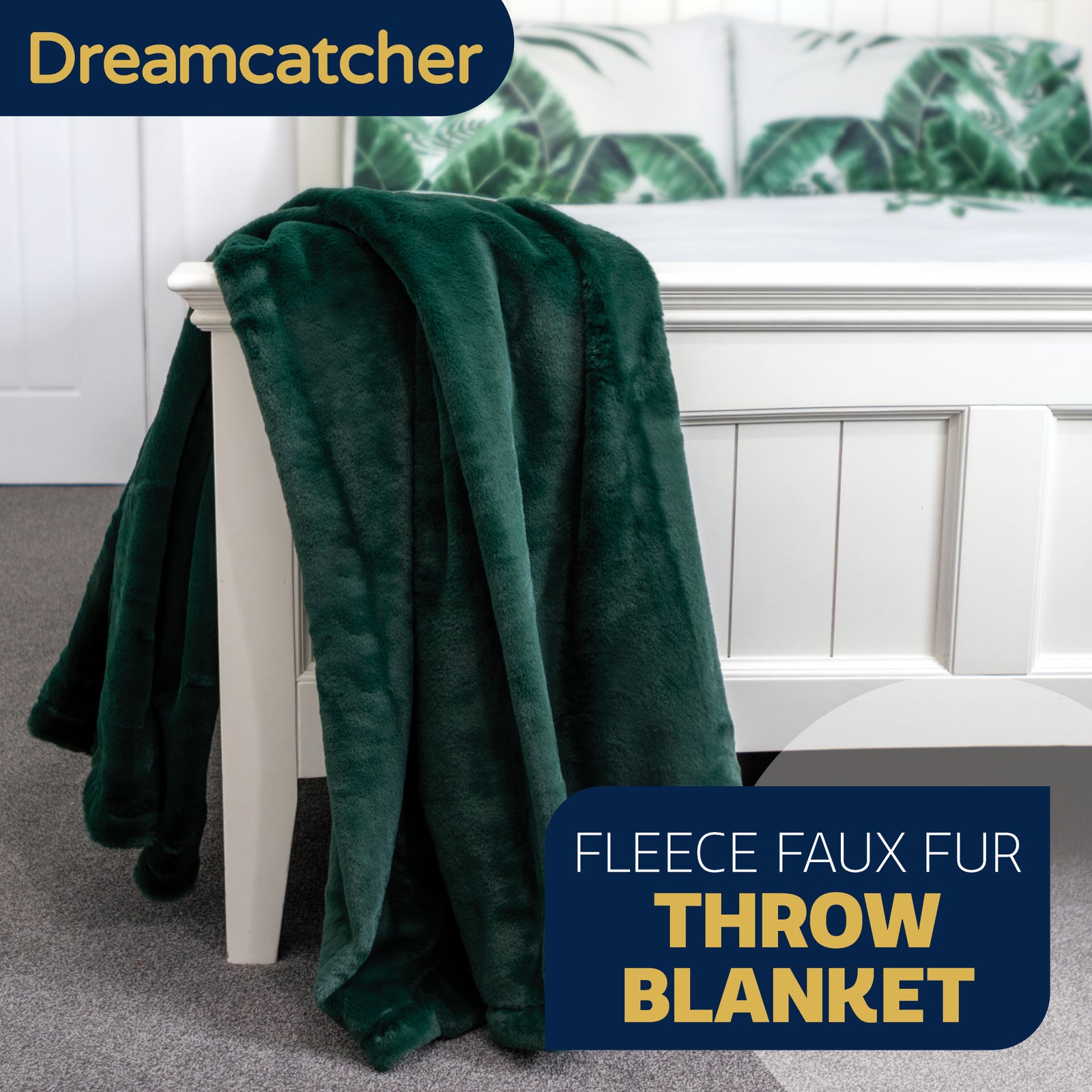 Blanket Throw Soft Faux Fur 160 X 130cm Fleece Overblanket Fluffy Blanket  For Sofa & Beds | L | Green