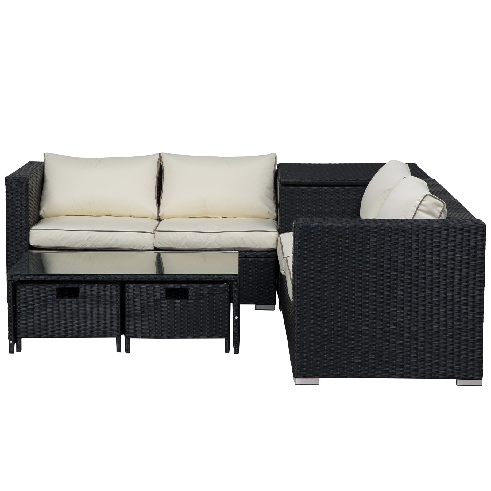 Rattan Furniture Sofa Storage Table Set W/ 2 Drawers Table | Black