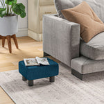 Chic Linen Fabric Footstool Ottoman Cube 4 Plastic Legs | One Size | Blue